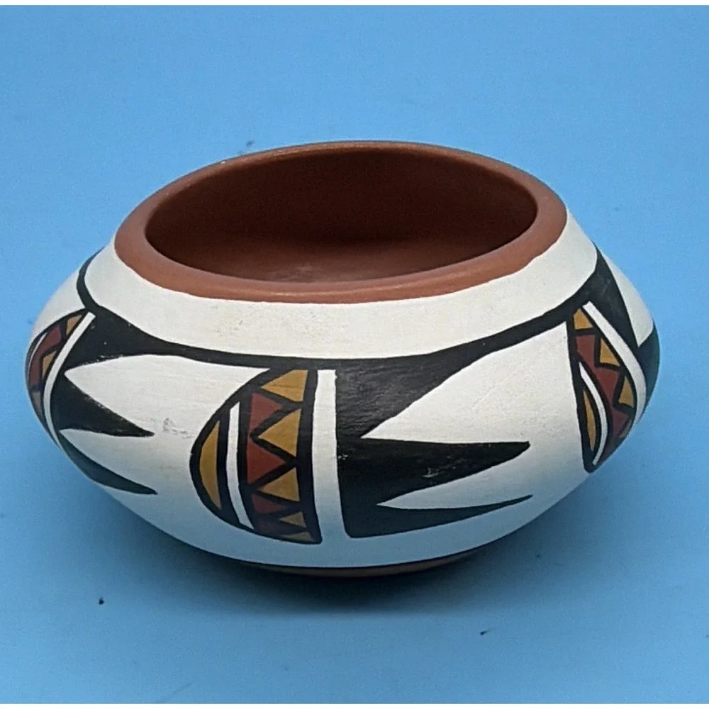 Native American Polychrome Pottery Bowl Hand Painted Southwestern Decor Small